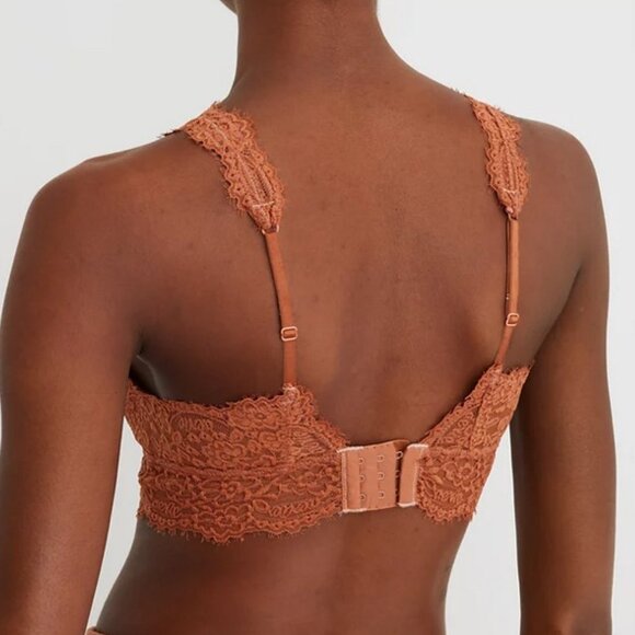 Aerie Eyelash Lace Plunge Bralette in Jupiter Orange, M - Picture 2 of 13